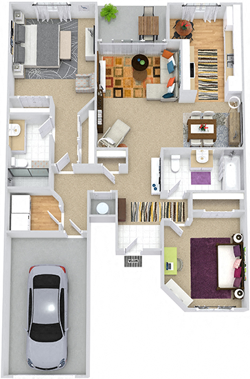 Floor plan for 2 beds, 2 baths, 1203 sqft